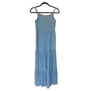 Tiered Ruffle Midi/Maxi Dress Sz M Chambray Boho Western Prairie Cottagecore